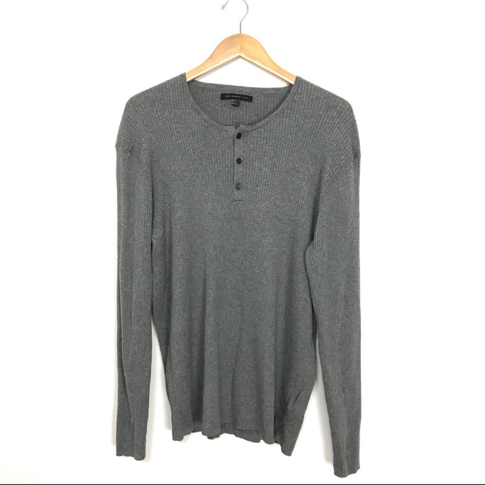 John Varvatos Gray Knit Henley Sweater Shirt XL B8